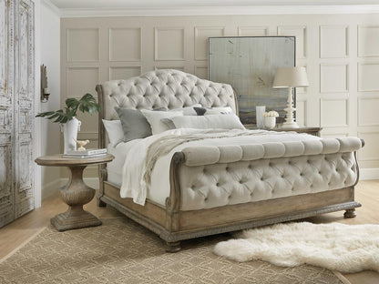 Castella King Tufted Bed in Natural Tan Performance Fabric