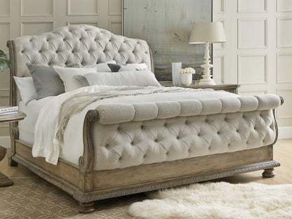 Castella King Tufted Bed in Natural Tan Performance Fabric