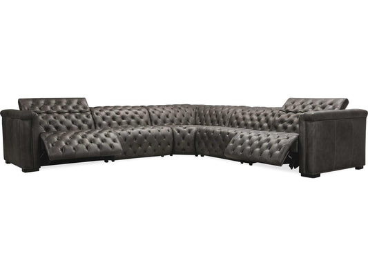 Savion Grandier 5-Piece Power Reclining Sectional Sofa in Bellagio Gravel Leather
