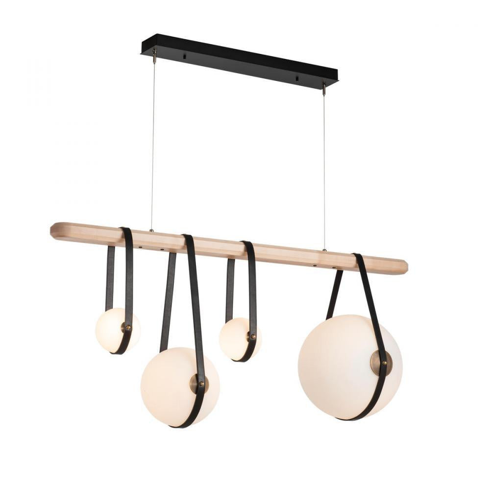 Derby Pendant, 4-Light, Standard Height, LED, Black, Opal Glass, 15.5"W (131043-LED-STND-10-27-LK-WD-GG0702 5D3KKE)