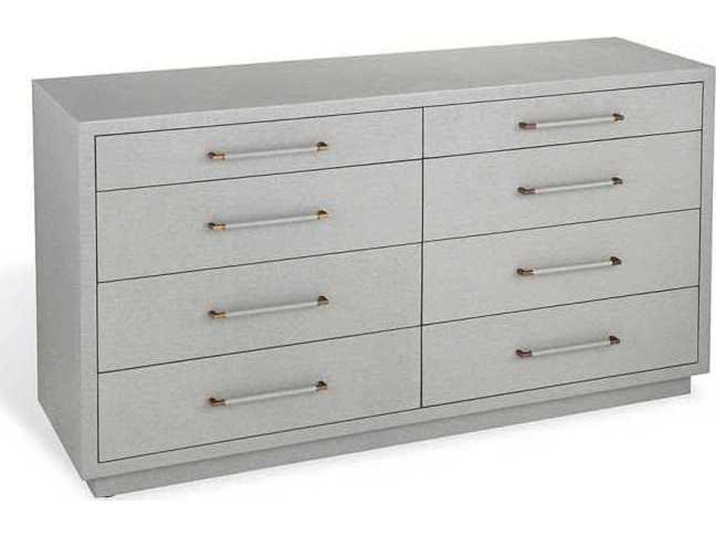 Taylor 8-Drawer Double Dresser in Light Grey Faux Linen and Antique Brass