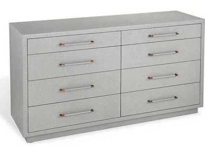 Taylor 8-Drawer Double Dresser in Light Grey Faux Linen and Antique Brass