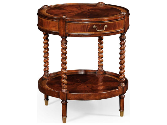 JC Traditional Round End Table in Antique Mahogany Wood with Brass Hardware