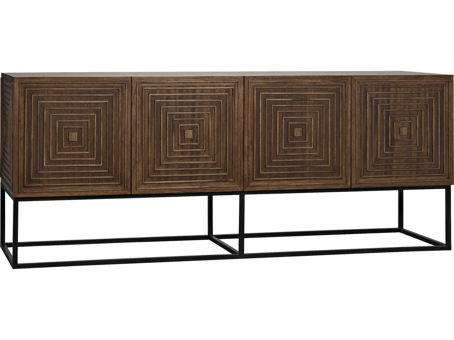 Lanon 80-Inch Walnut Wood Sideboard with Dark Finish and Steel Base