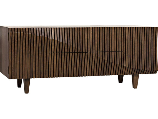 Jin Ho Dark Walnut Wood Sideboard with Hand-Carved Detail