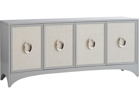 Newbury Park 78 Inch Media Console Table in Gray and Raffia