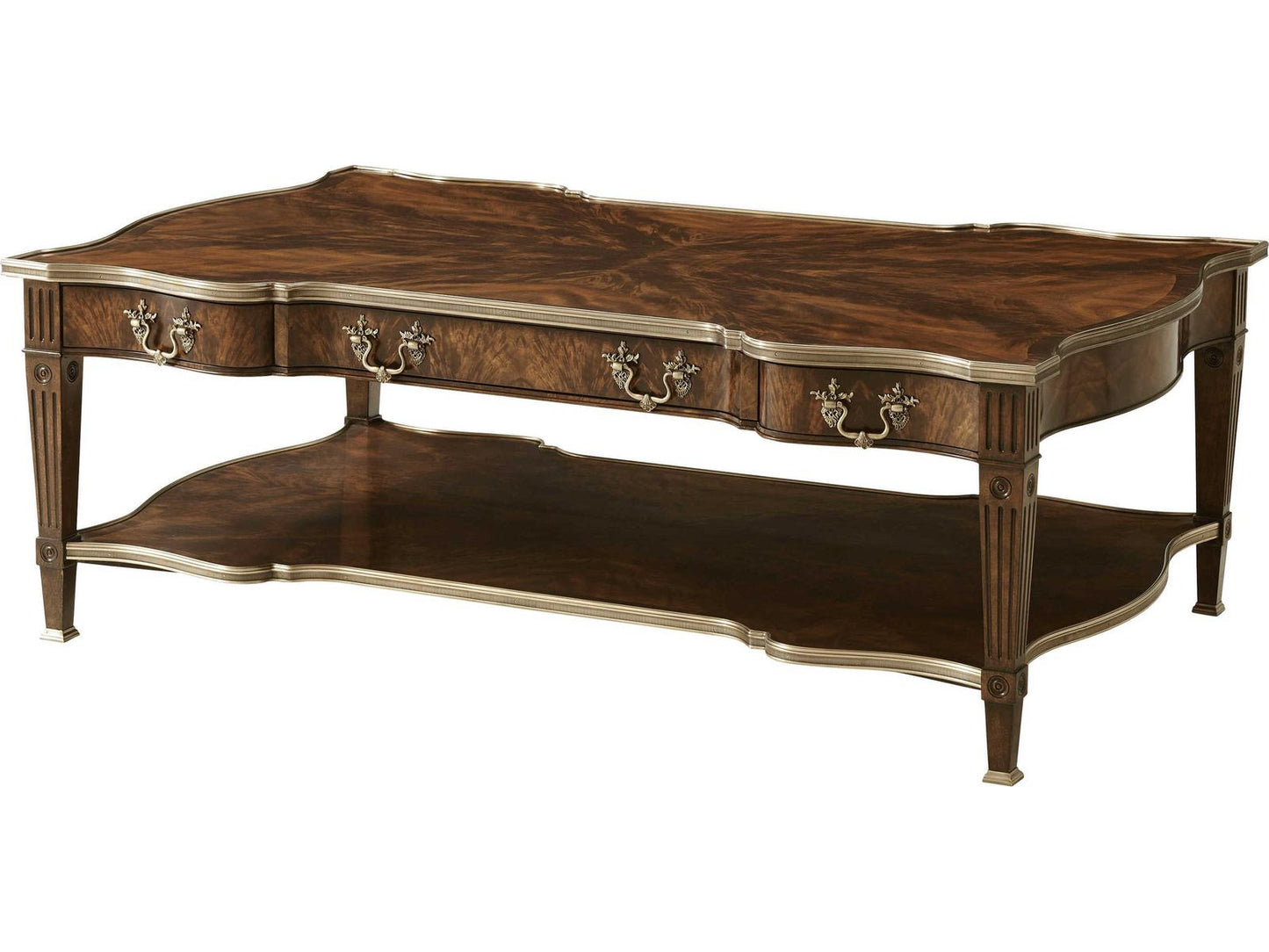 Regal Rectangle Cocktail Table in Mahogany and Brass