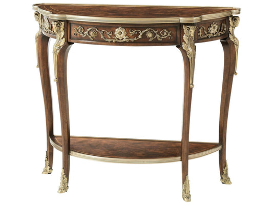 Essential Rams Head Demilune Console Table Mahogany Brass