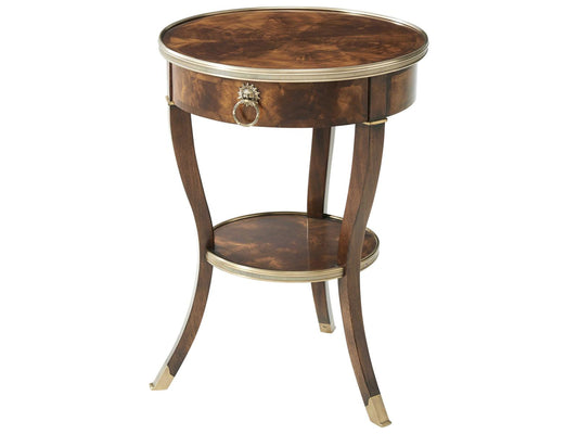 Around in Circles Round Mahogany End Table with Brass Details
