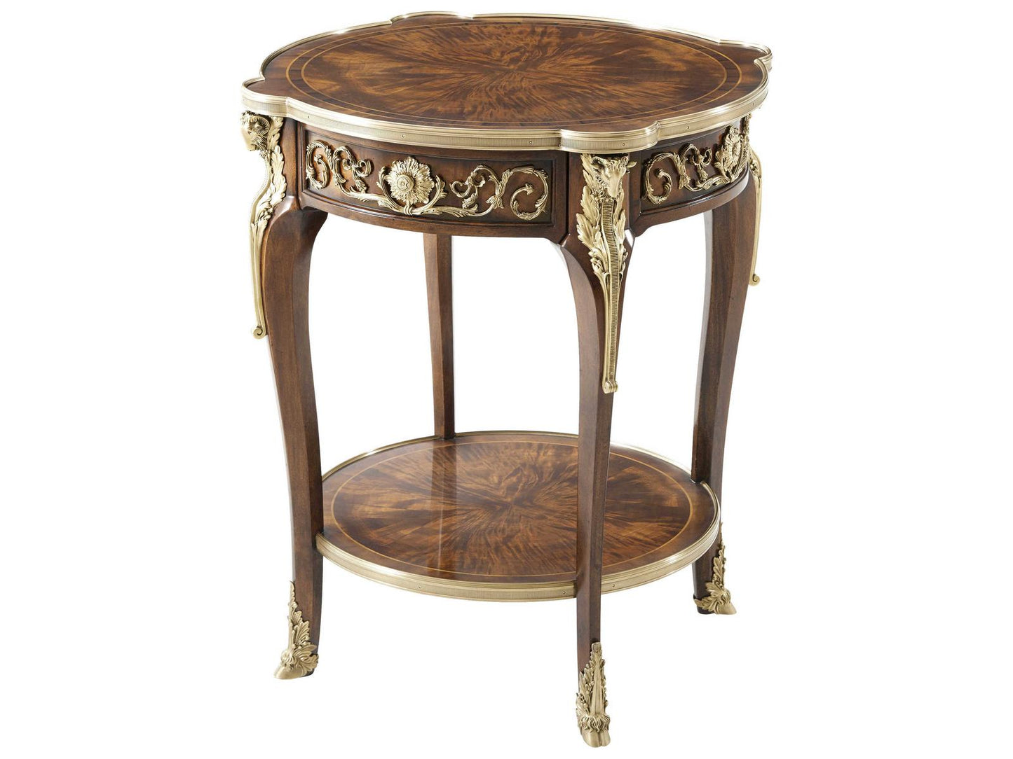 Bernadette Round Side Table Mahogany and Brass