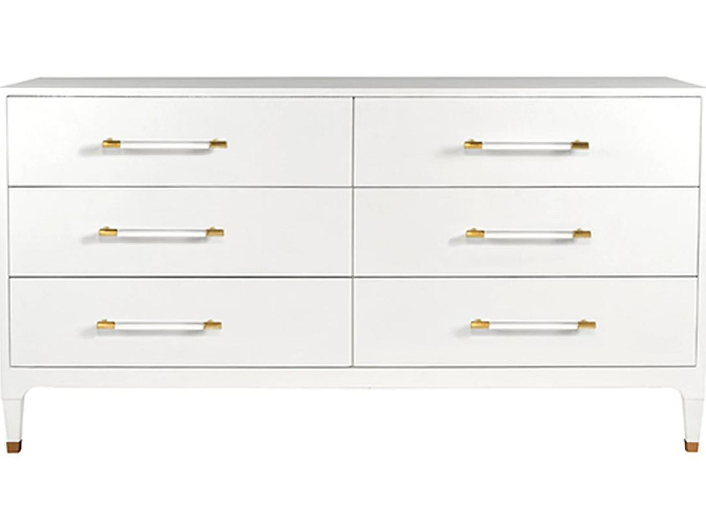 Maren 6-Drawer Dresser in Textured White Linen with Acrylic and Brass Hardware