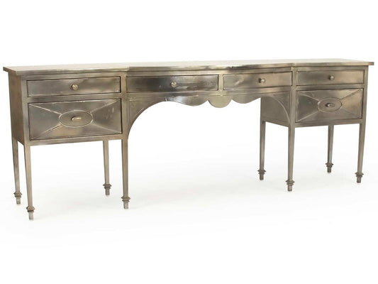 Gerard Rectangular Metal Console Table with Six Drawers in Antique Light Gold