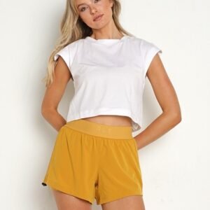 Closet Update Women's 2-Piece Athleisure Set | White Cropped Tee & Mustard Yellow Shorts Set